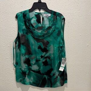 Kasper Teal and Black Sleeveless Draped Neck Camisole